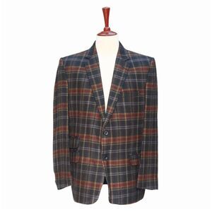 Mens Blazer Plaid Check Multicolor Wool Formal Jacket Wedding Sport Coat 46R